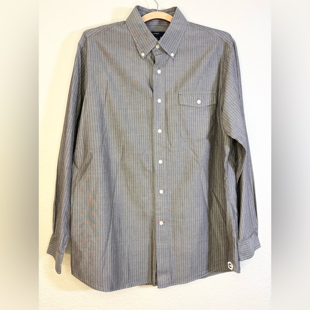 Cremieux Gray White Pin Stripe Button Up Dress Shirt Men Size L